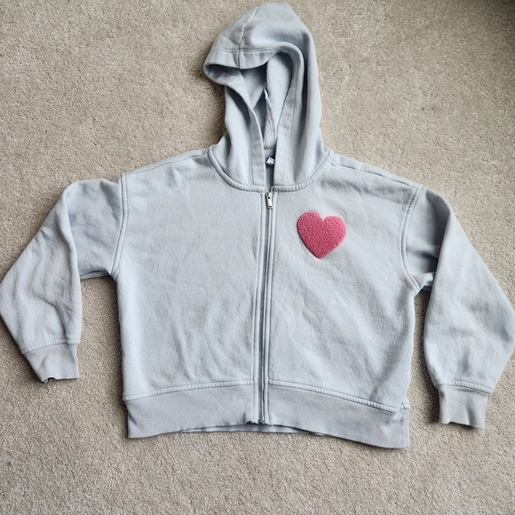 Old Navy Other - Old Navy, Light Blue Hoodie with Fuzzy Pink Heart Size 8